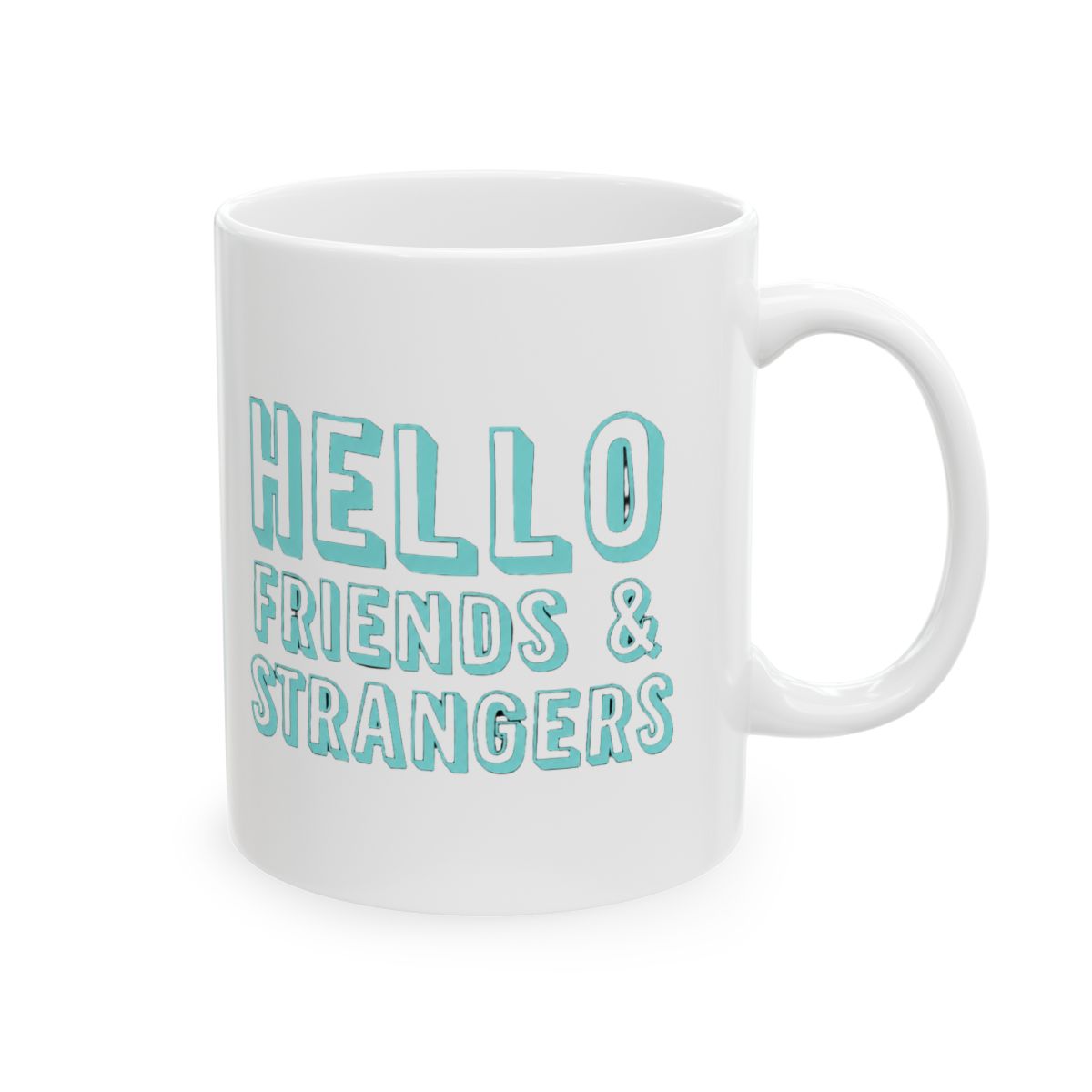 Hello Friends And Strangers 15 oz Coffee Mug, Glossy Black Disability Awareness Mug for Tea Drinker